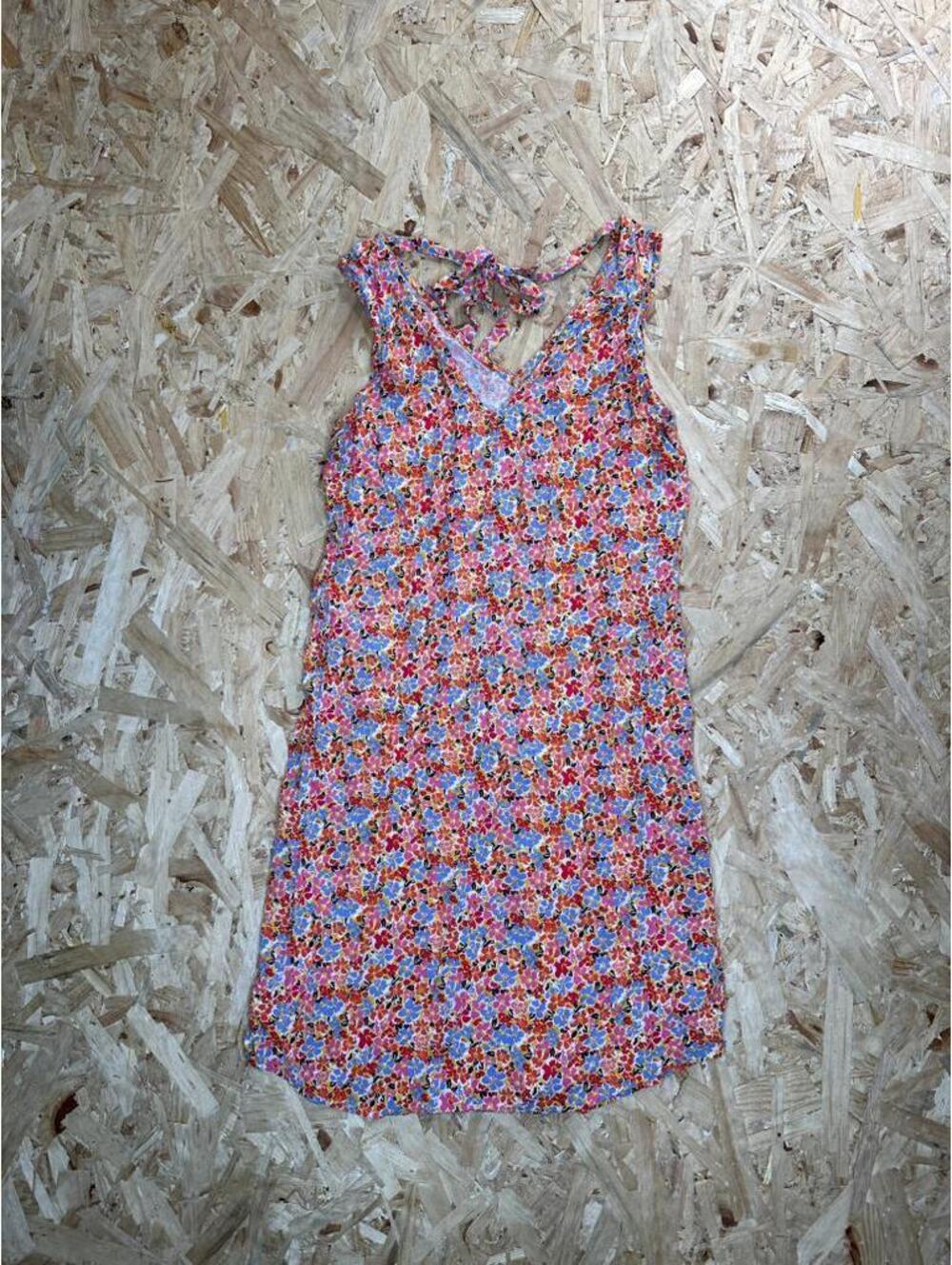 GAP Floral V-Neck Mini Dress Womens XXS Multicolor Sleeveless Tie Back Knit